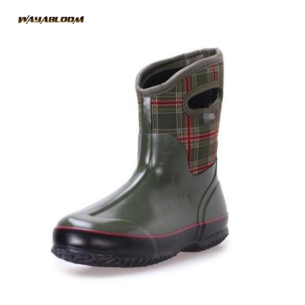 Custom new design comfortable durable rubber half neoprene rain boots